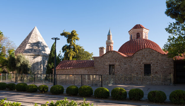 View of Antalya Mevlevihane Museum and Yivli Minare Mosque behind it - Antalya, T&uuml;rkiye