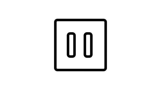 Pause Button Motion Icon. Minimalist animation of a pause button icon inside a square frame for video player interface.