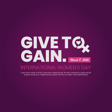 Give To Gain - International women's day 2026 poster, banner, social media post, greeting design. Woman give hand sign illustration. Best for 2026 women's day campaign theme - #GiveToGain #IWD2026
