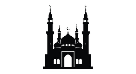 Fototapeta premium Mosque Silhouette with Minarets and Dome in Simple Design