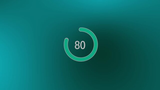 countdown timer animation, from 100 to 75 in 06 seconds on dark teal wit black shade gradient  loop background. Animated of circle loading icon, in 4k format