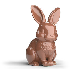 Chocolate Easter bunny on transparent background, three-quarter view. . 3D rendering.