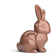 Chocolate Easter bunny on transparent background. Profile view. 3D rendering.