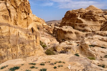 Fototapeta premium Sandstone formations landscape in Petra, Jordan