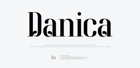 Danica Beauty Luxury font alphabet logo. Typography beautiful fashion elegant classic letters serif italic fonts decorative wedding vintage blossom logos. vector illustration  © Debraa