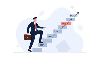 Obraz premium Businessman climbing stairs upwards, symbolizing career growth and success