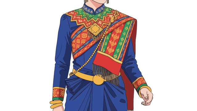 Cambodian Woman in Traditional Sampot Attire