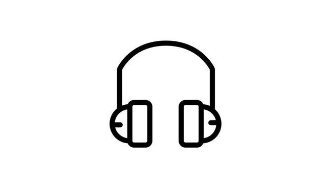 Headphones Motion Icon. Simple line drawing animation of professional headphones for music production, gaming, or personal audio listening.