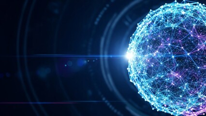Naklejka premium Gleaming Digital Network Globe on Dark Abstract Background