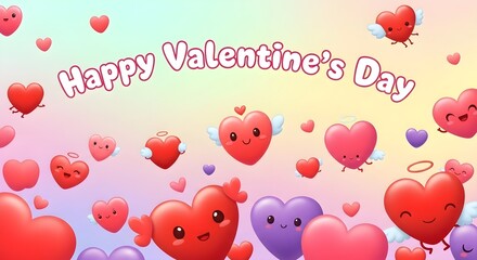 Happy Valentine's Day with Cute Heart Balloons