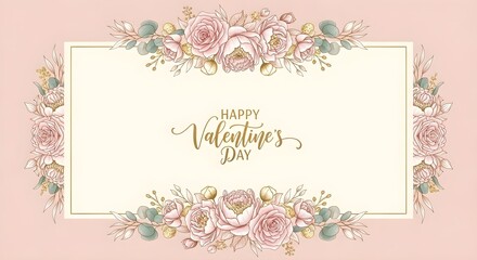 Elegant Pink and Gold Floral Valentine's Day Border
