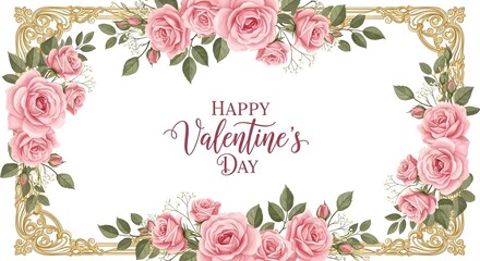 Elegant Pink Roses and Gold Frame for Valentine's Day
