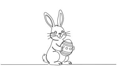 Continuous one line drawing of Easter bunny fluffy rabbit. Isolated on white background vector illustration