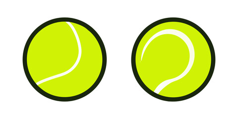 Tennis ball icon set in green color. Vector green tennis ball collection Isolated on white background. A vector icon set of tennis and padel balls.