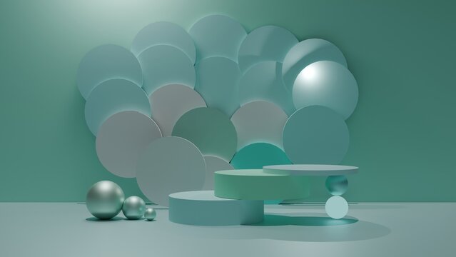 3d render abstract podium soft green background for platform mockup and product