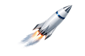 Rocket launching with fiery exhaust, symbolizing startup growth, business success, and project development
