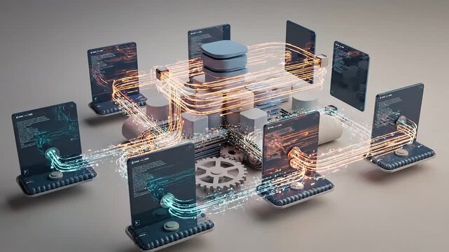 Abstract business workflow motion background featuring digital process structure, smooth transitions, and clean corporate technology style. Designed for corporate branding, presentations, advertising,