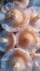 Translucent mushroom gills macro pattern.