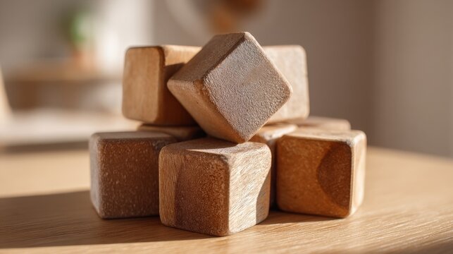 Small Wooden Blocks Forming a Collapsing Pyramid Structure
