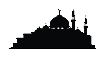 Mosque Silhouette with Domes and Minarets on White Background © ForkanStock