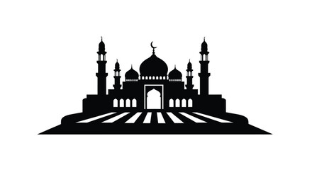 Mosque Silhouette with Domes and Minarets on White Background © MstParvin