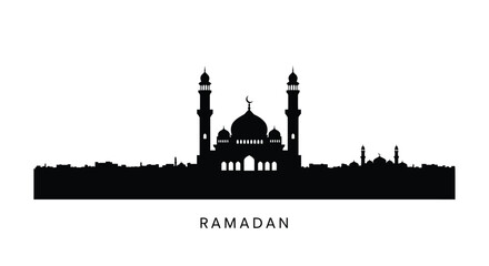 Ramadan mosque silhouette with minarets and dome on white background © ForkanStock