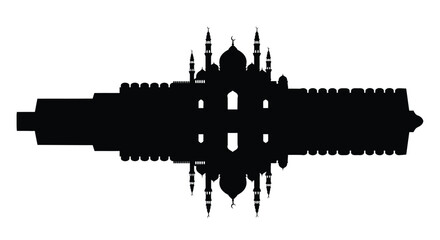 Mosque silhouette with minarets and domes in symmetrical reflection © ForkanStock