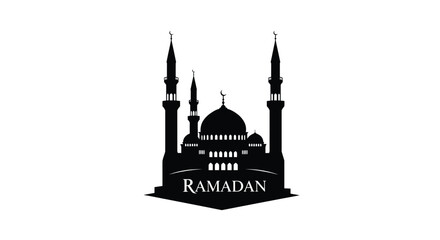 Ramadan mosque illustration with minarets and dome in minimalist style © MstParvin