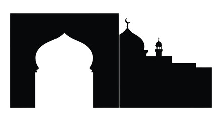 Islamic mosque silhouette with domes and minarets in minimalist design © MstParvin