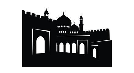 Islamic mosque architecture silhouette with domes and minarets in a minimalist design © ForkanStock
