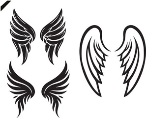 Obraz premium Eagle tattoo design featuring black hawk wings vector illustration as a silhouette symbol of freedom and angel wings art set for a flying bird logo