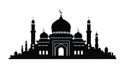 Mosque Silhouette with Domes and Minarets at Night or Sunset
