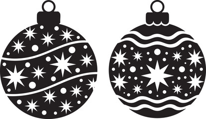 Black and White Christmas Ornament Balls with Stars and Swirls