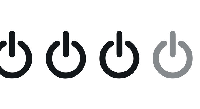 Four black and gray power button icons on white background for interface design