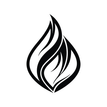 abstract flame, minimalist vector illustration, bold black and white graphic design, stylized fire icon, modern emblem, clean simple logo