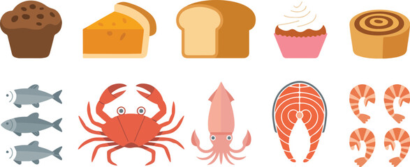 Bakery Desserts Outline Icon Set  Bread, Pastry, Cake, and Sweet Treats