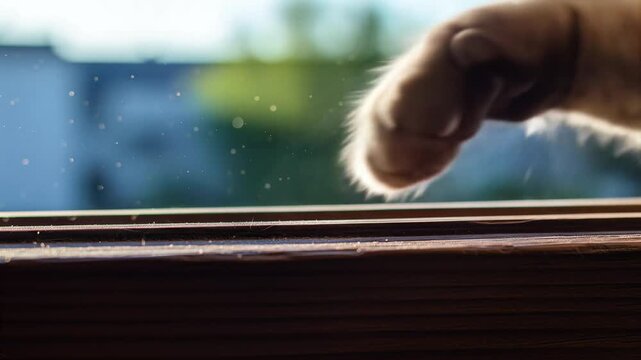 Serene Cat Paw Resting on Window Sill with Dreamy Bokeh Background in Soft Natural Light
