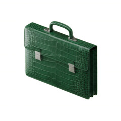 Elegant Green Crocodile Briefcase With Silver Clasps