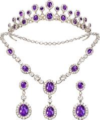 Imperial Amethyst Bridal Jewelry Ensemble with Tiara, Necklace and Drop Earrings Illustration