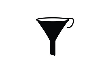 Black silhouette of funnel with handle isolated on white background used for pouring liquids into containers