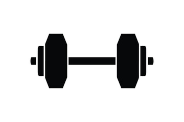 Black silhouette of a dumbbell, weightlifting equipment on a clean white background, fitness icon