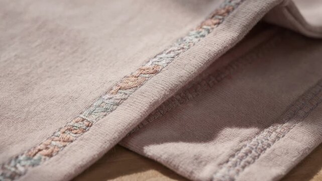 Medium shot of decorative flatlock seam details on infant wear highlighting intricate stitching patterns that combine comfort with stylish design for sensitive baby skin.