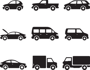 collection of various vehicle silhouettes for design use