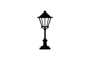Vintage street lamp silhouette elegant antique lantern post for outdoor garden lighting design isolated element