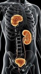 Anatom&iacute;a del sistema urinario humano con secci&oacute;n transversal del ri&ntilde;&oacute;n y la vejiga