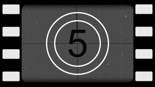 Film countdown timer vintage retro classic movie cinema old effect ideal for intros, transitions, or adding a nostalgic feel to video projects.
