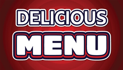 Delicious menu editable text effect with cartoon style on red background