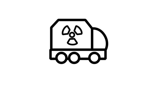 Nuclear Waste Truck Motion Icon. Animated line icon of a truck carrying hazardous nuclear or radioactive materials for industrial disposal.
