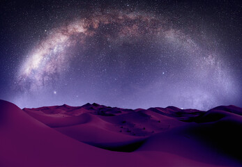 Amazing Milky Way galaxy over the sand dunes of Sahara Desert - Sahara, Morocco
