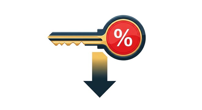 A golden key with a red percentage symbol on the head pointing downwards